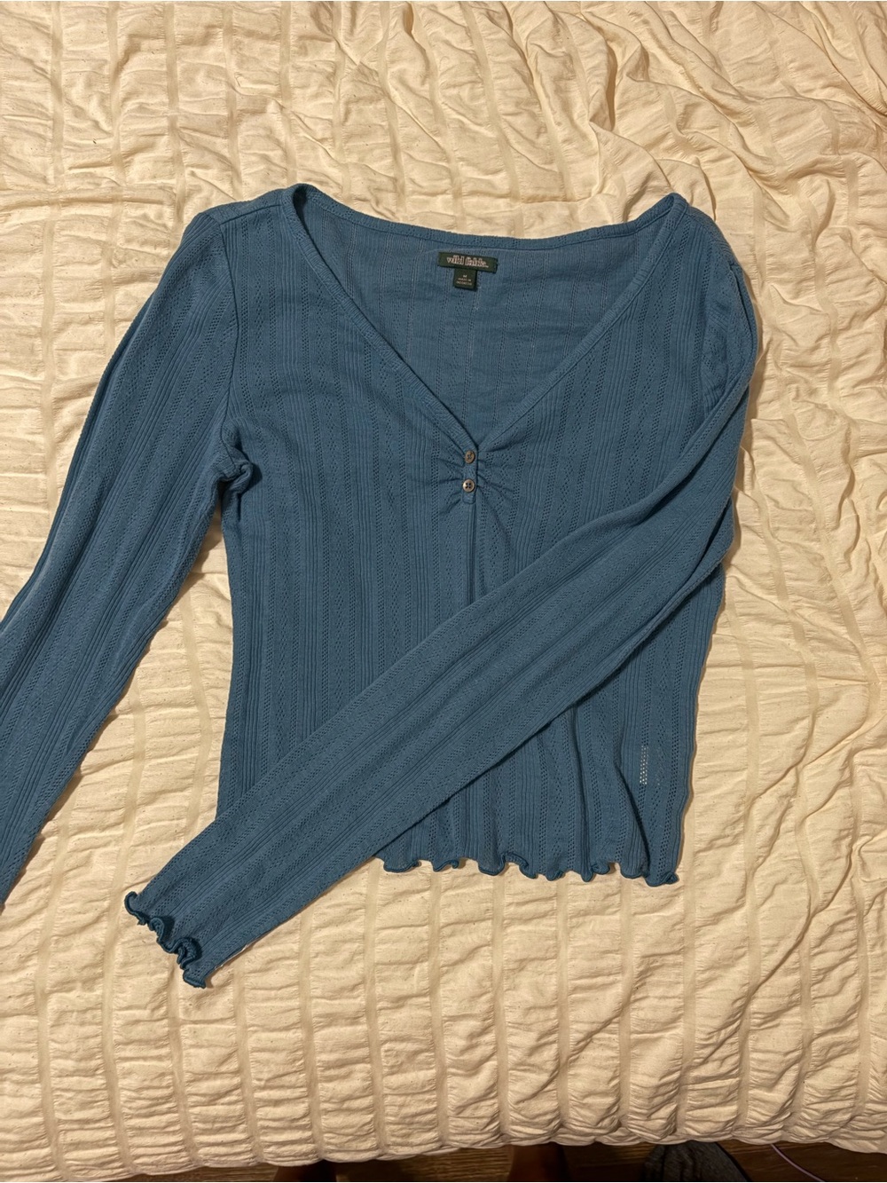 wild fable Blue Ribbed V‑Neck Long Sleeve Top